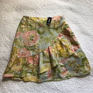 Express A-Line Green Pink Ruffled Mini Skirt